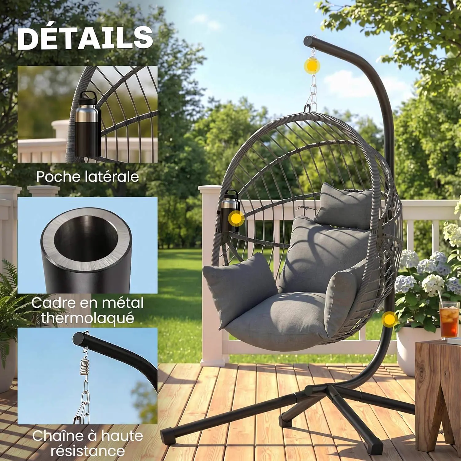 Fauteuils suspendus en métal gris vue 6