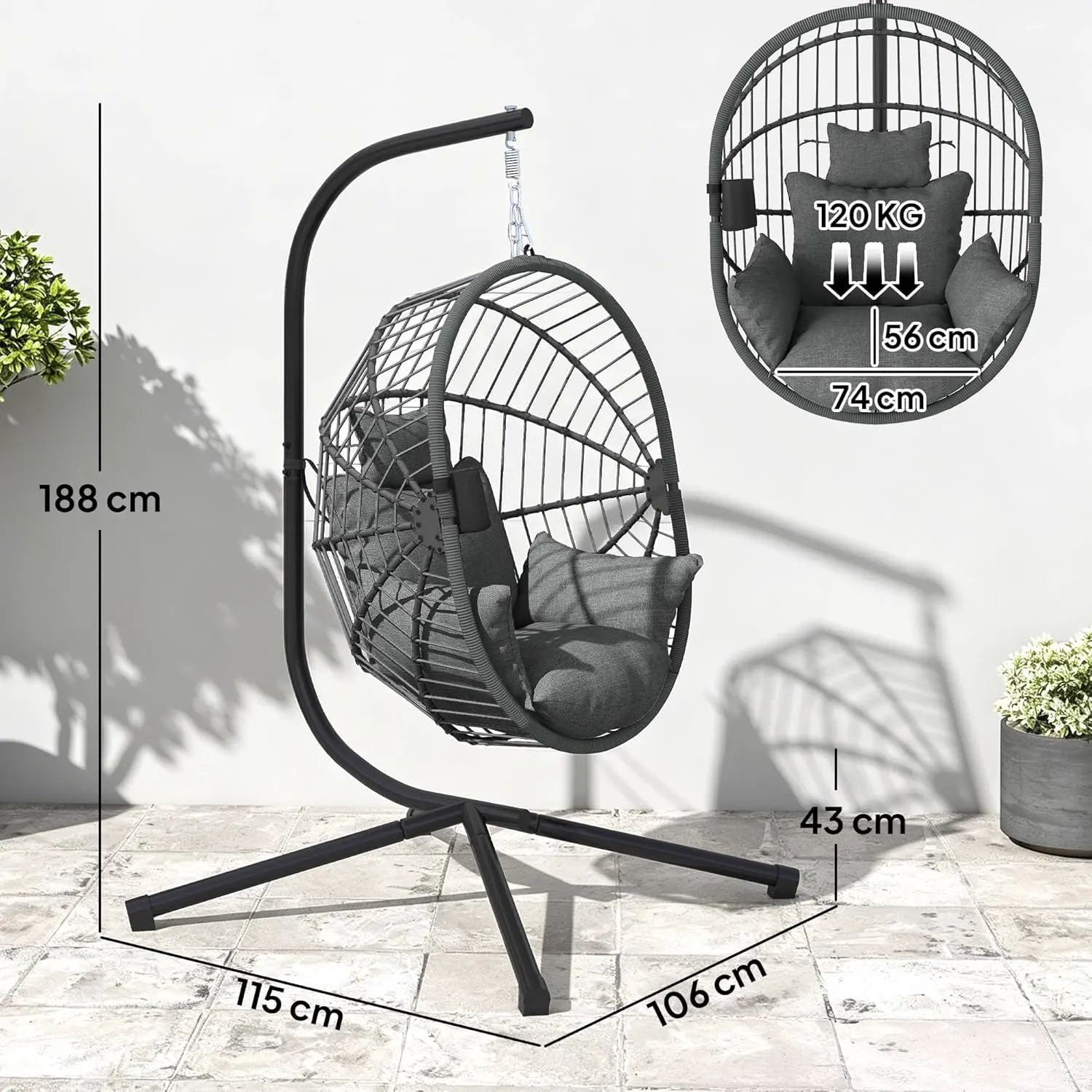 Fauteuils suspendus en métal gris vue 7