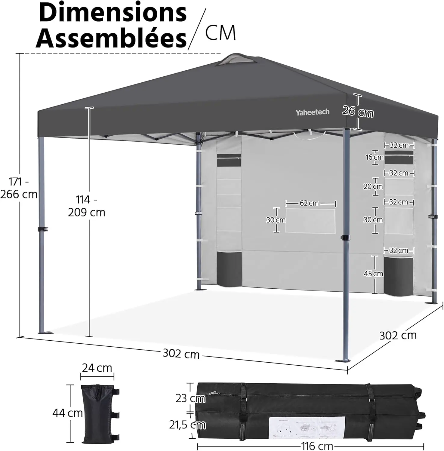 Tonnelle en métal 2,5x2,5 m vue 2