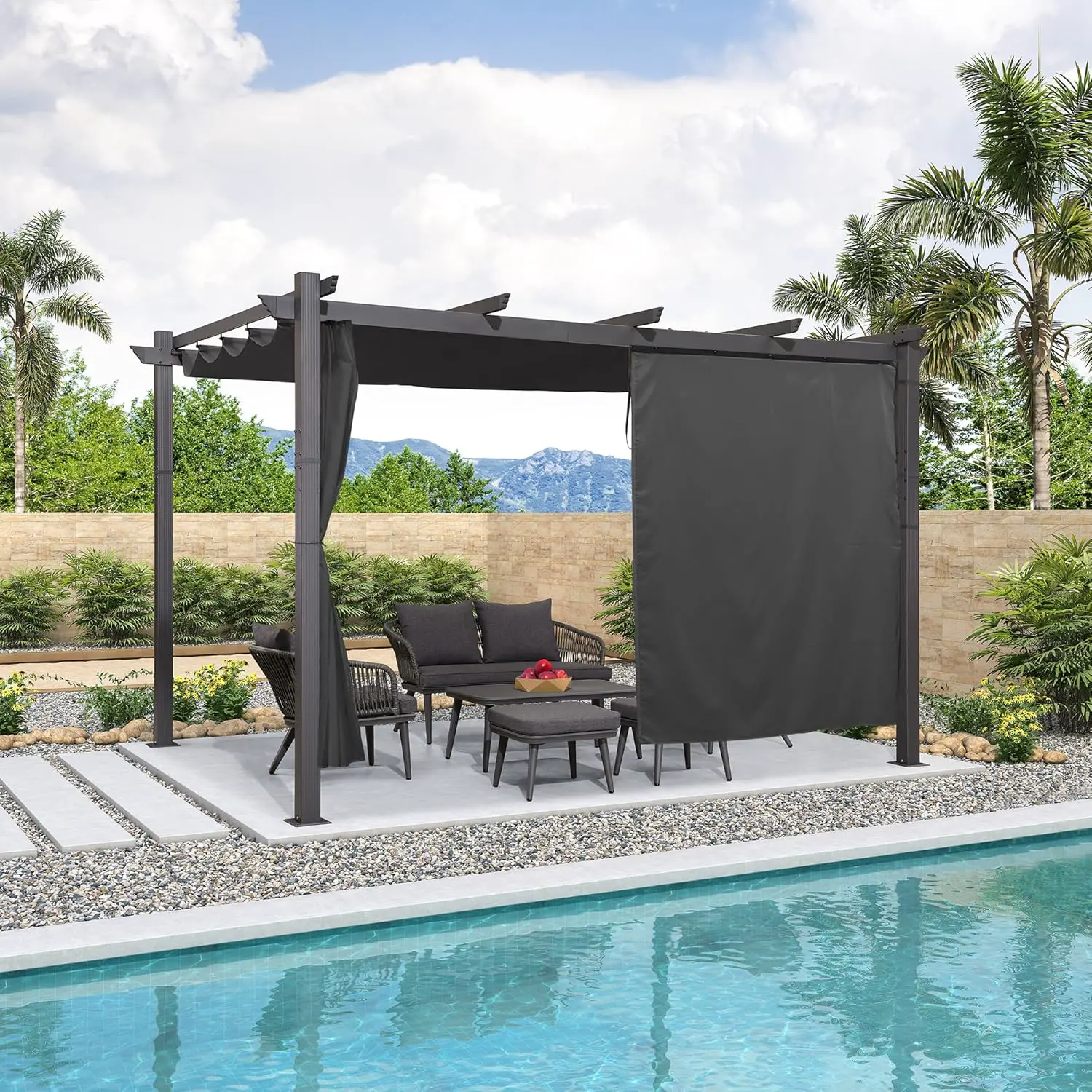 PURPLE LEAF Pergola Aluminium 4 x 3 m avec Rideau