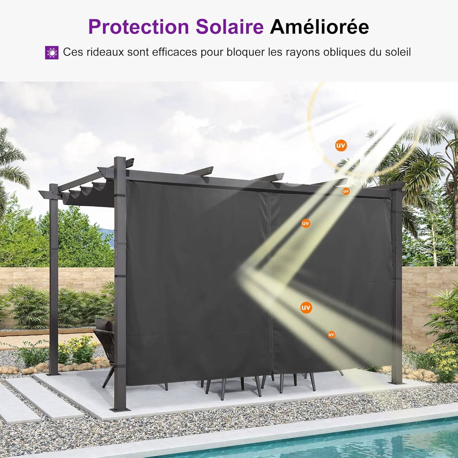 Pergola en aluminium gris 4x3 m vue 5