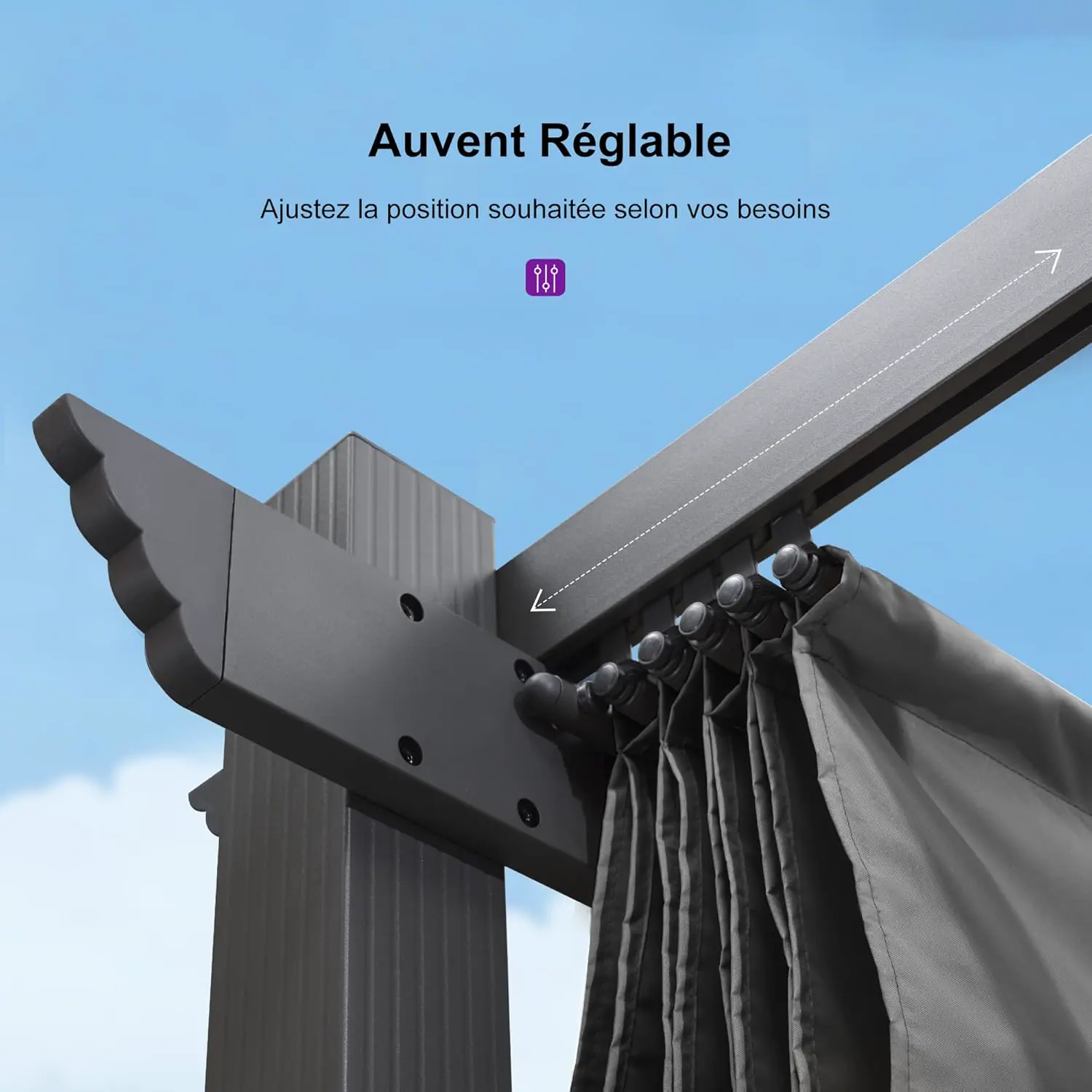 Pergola en aluminium gris 4x3 m vue 7