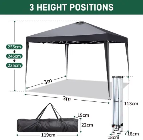 Tonnelle en métal gris 3x3 m vue 2