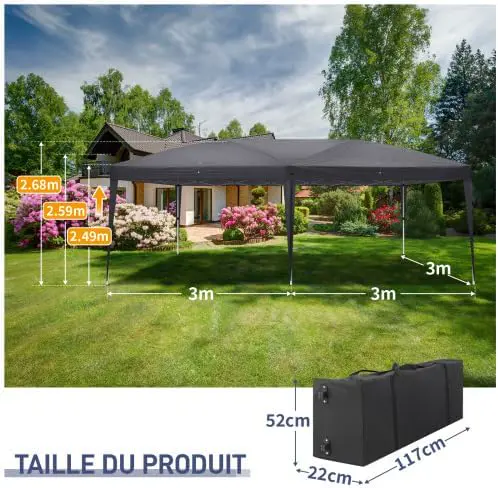 Tonnelle en métal gris 3x6 m vue 2