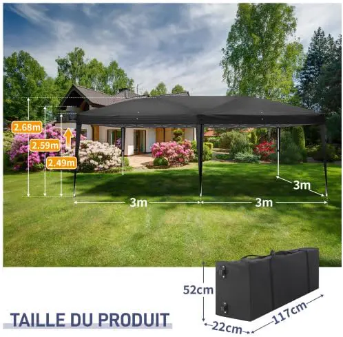 Tonnelle en métal noir 3x6 m vue 2