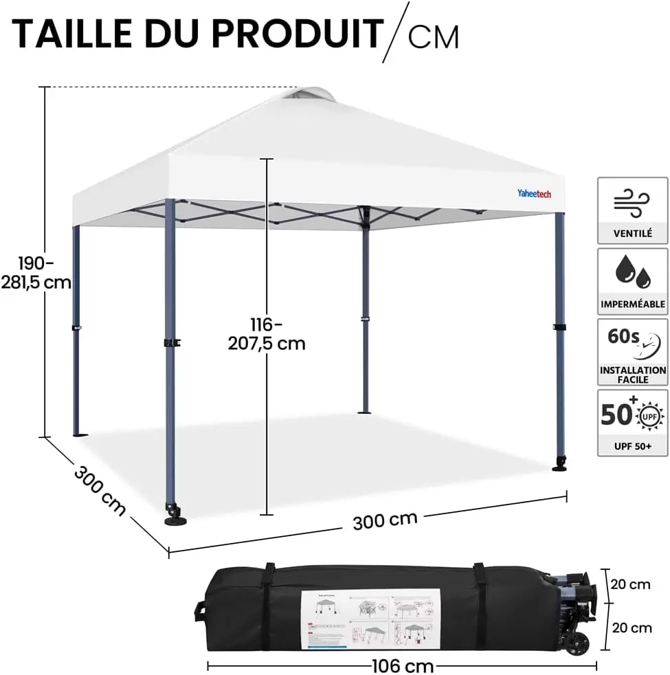 Tonnelle en métal blanc 3x3 m vue 3
