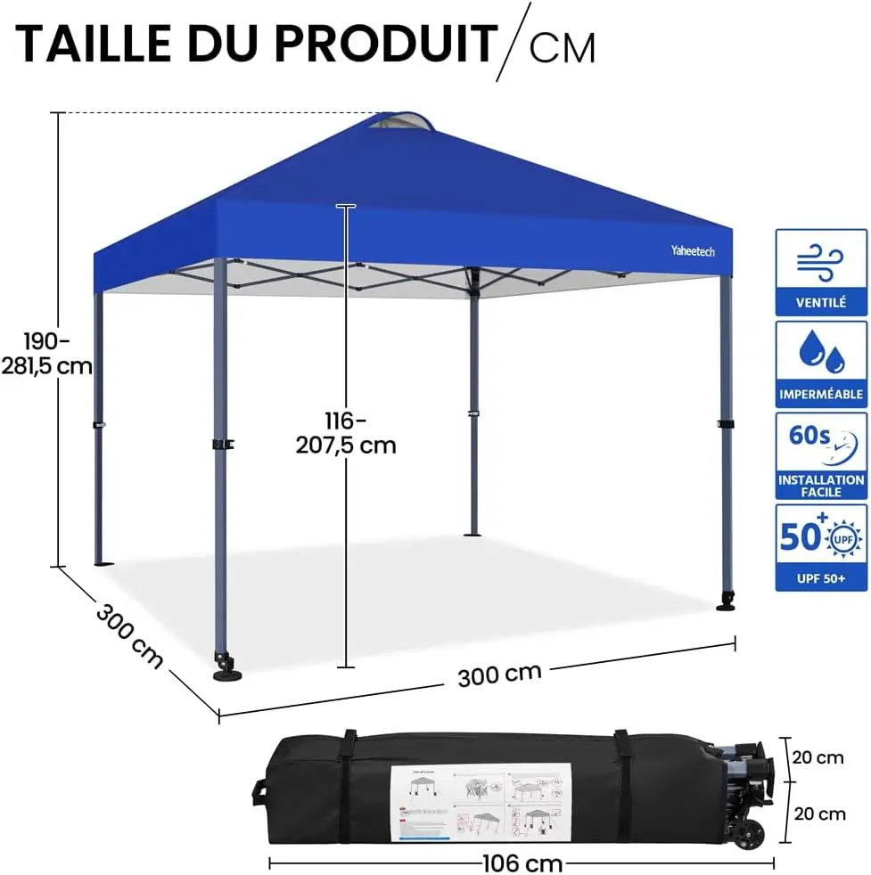 Tonnelle en métal bleu 3x3 m vue 3