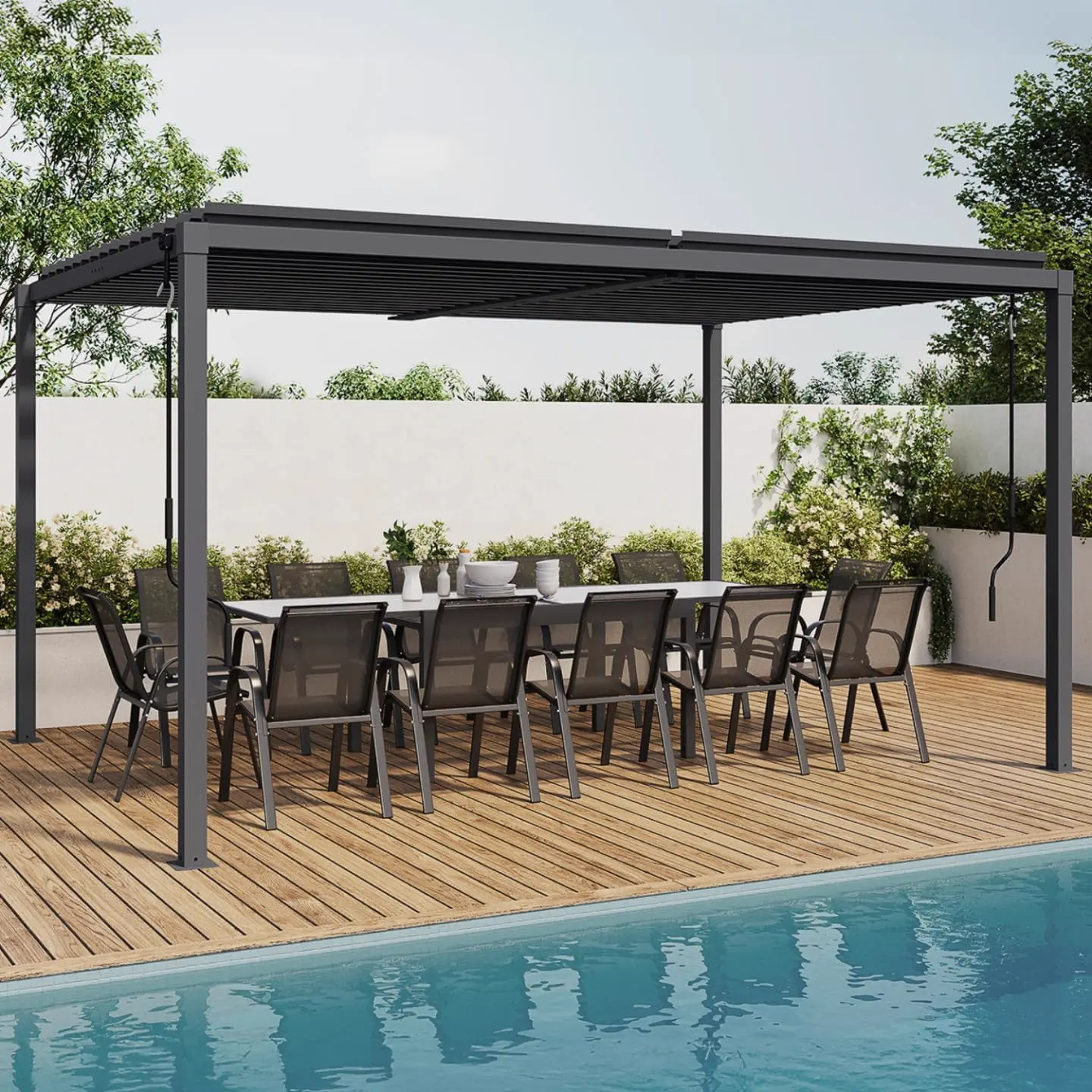 IDMarket - Pergola bioclimatique Lames orientables Acier 3x4 M Gris