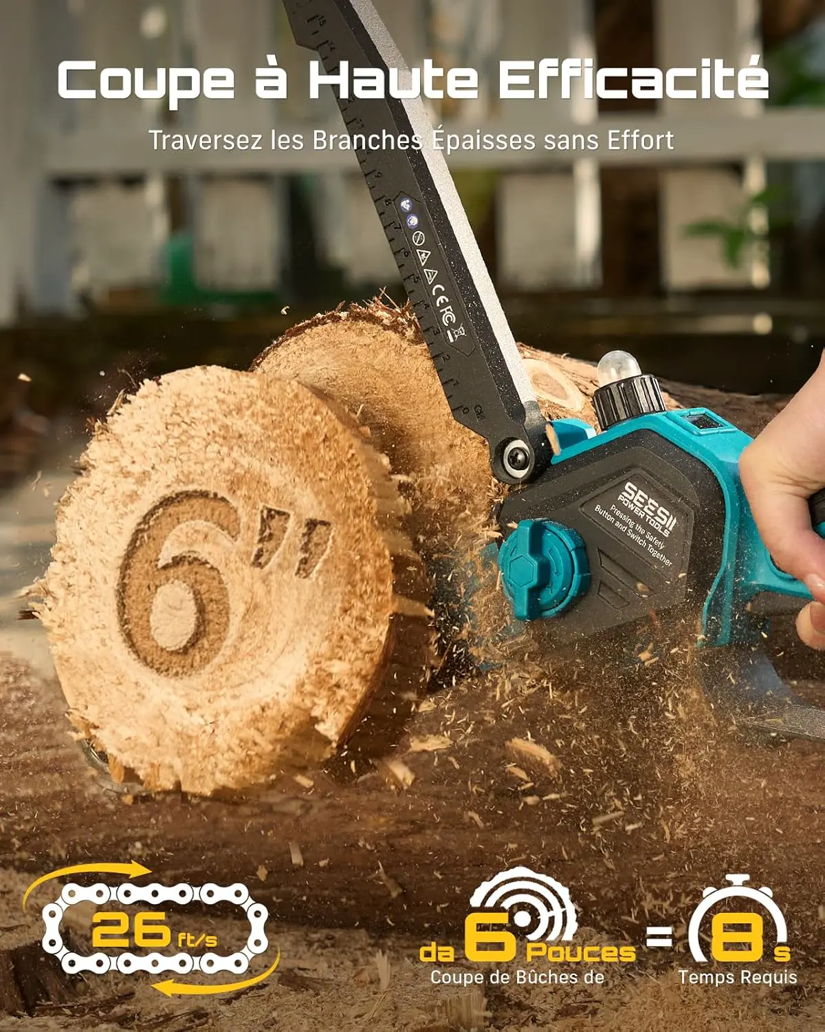 Tronçonneuse à batterie en bois vue 7