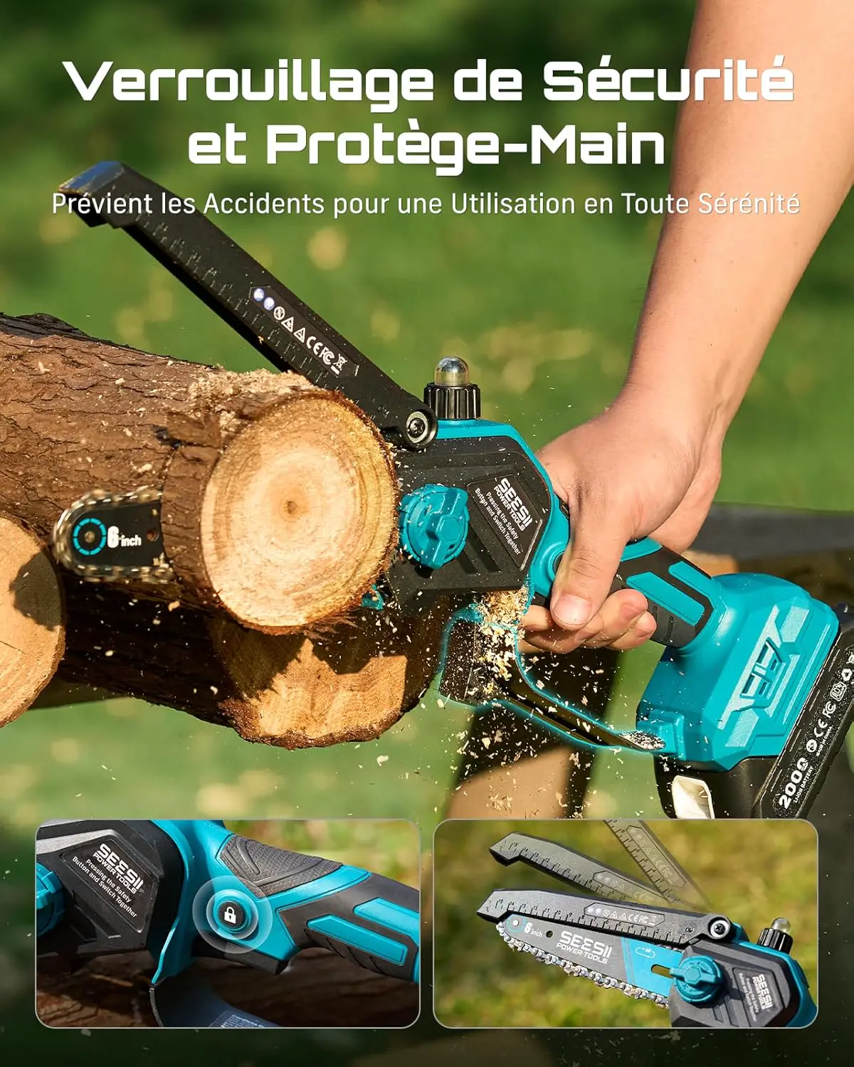Tronçonneuse à batterie en bois vue 9