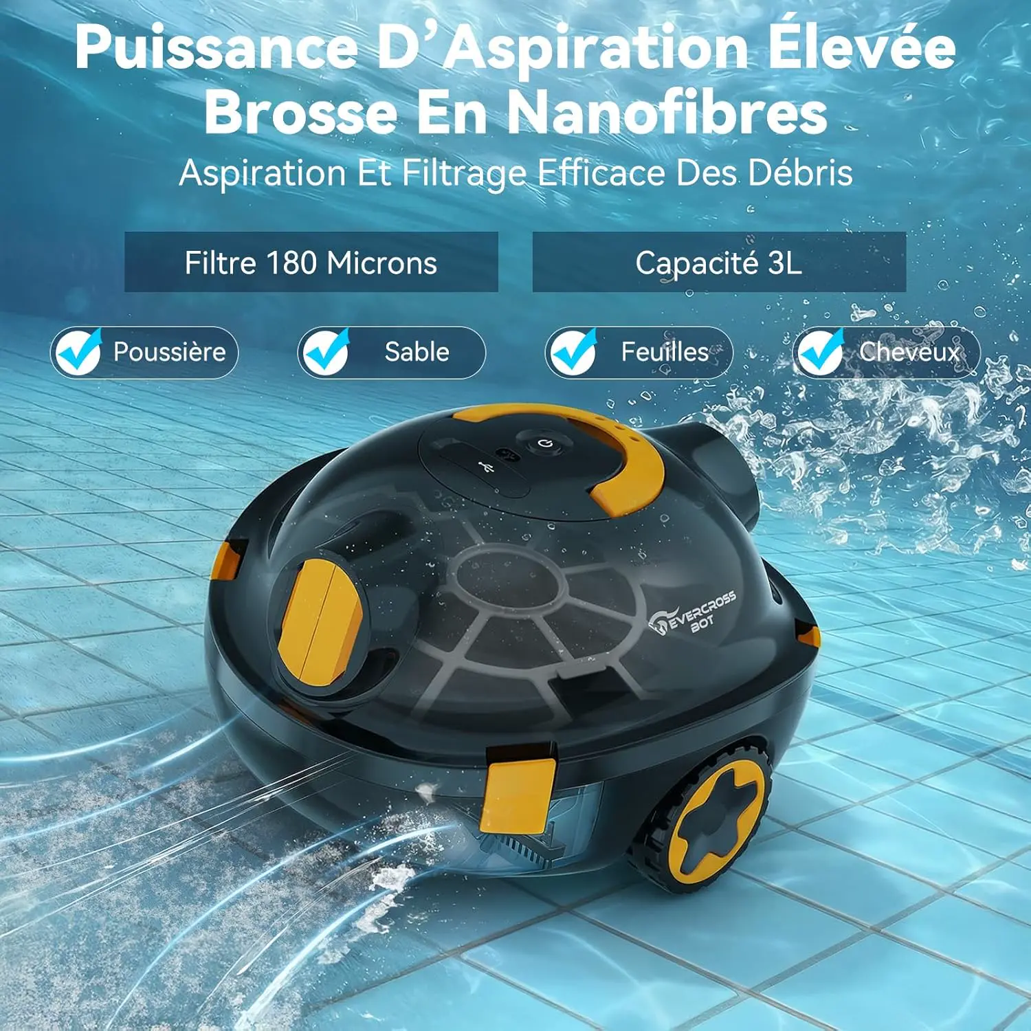 Robot piscine noir vue 4