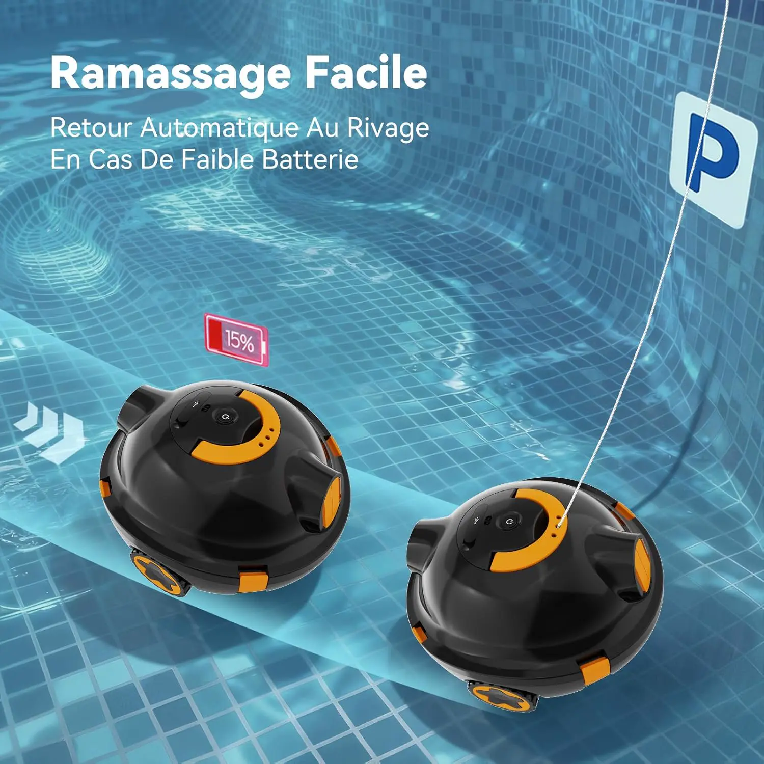 Robot piscine noir vue 5