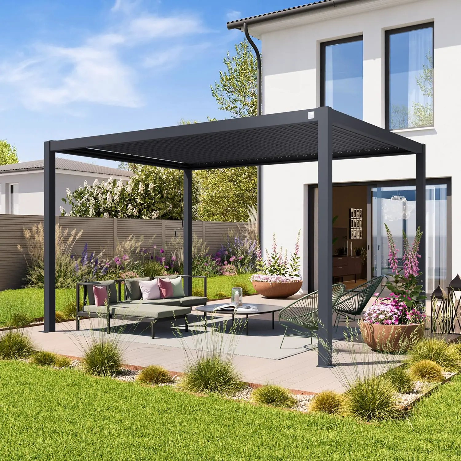 PRIMEYARD Pergola 3x4 m poteaux en Aluminium avec Lames orientables