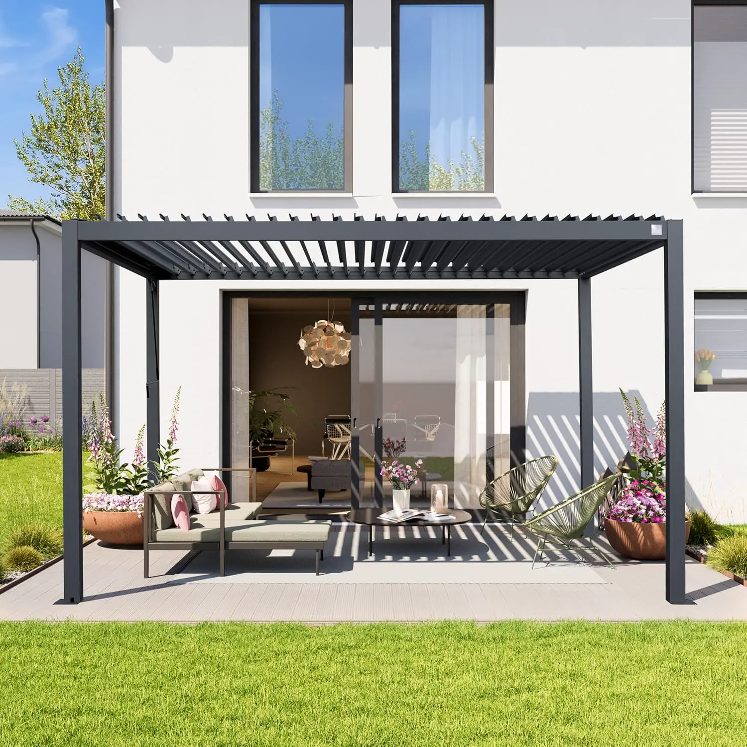 Pergola en aluminium anthracite 3x4 m vue 2