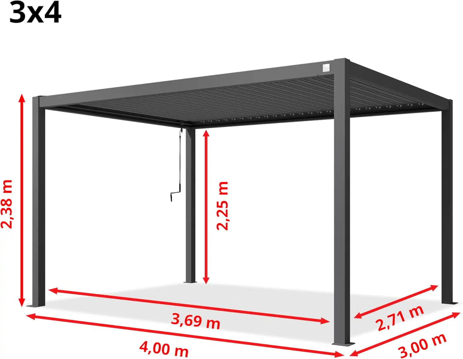 Pergola en aluminium anthracite 3x4 m vue 5