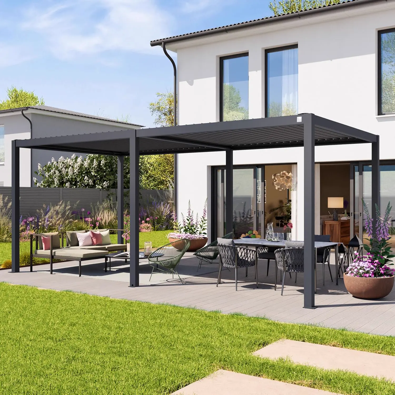 PRIMEYARD Pergola 3x6 m poteaux en Aluminium avec Lames orientables