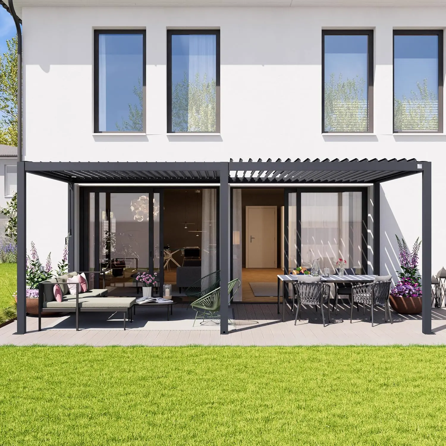 Pergola en aluminium anthracite 3x6 m vue 2