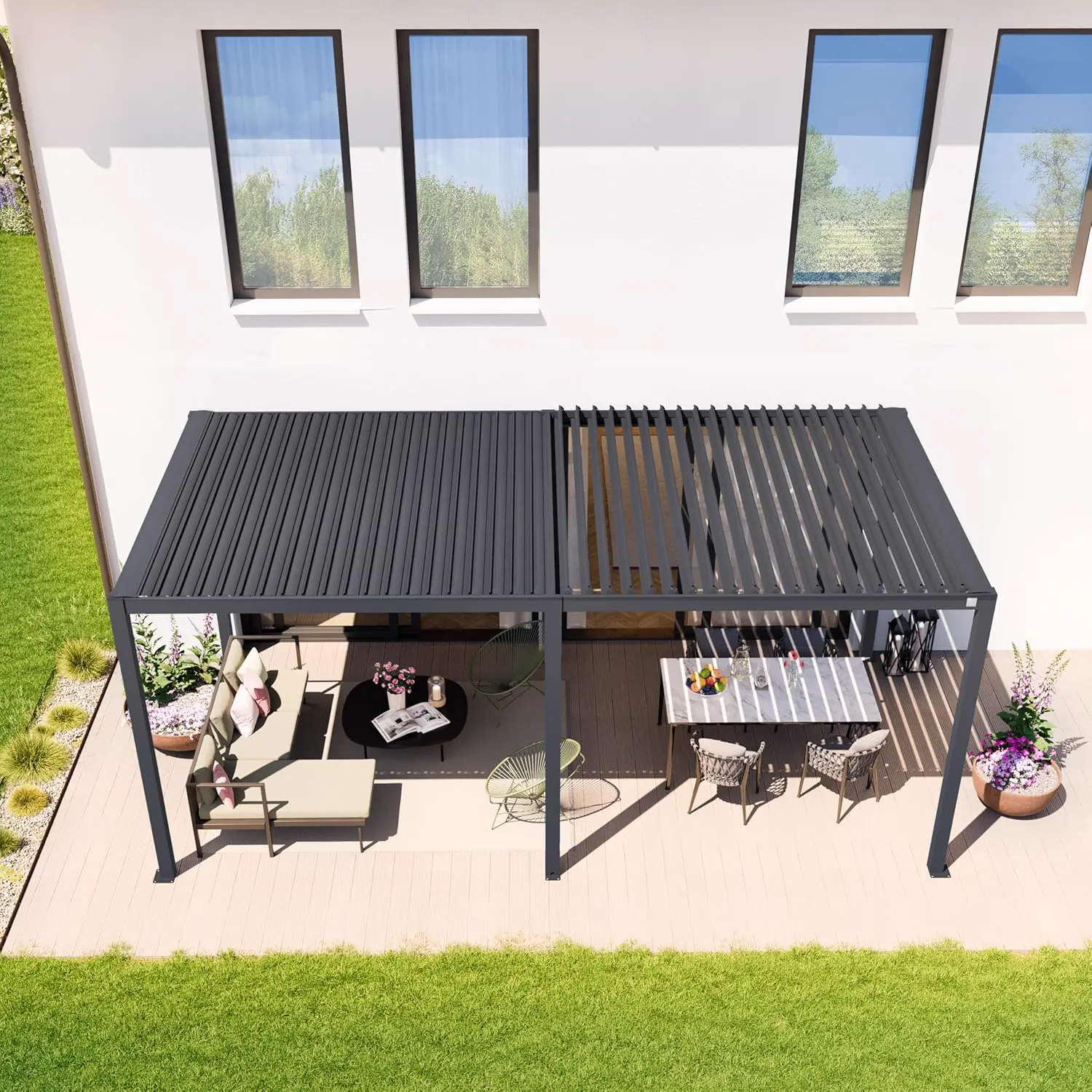 Pergola en aluminium anthracite 3x6 m vue 4
