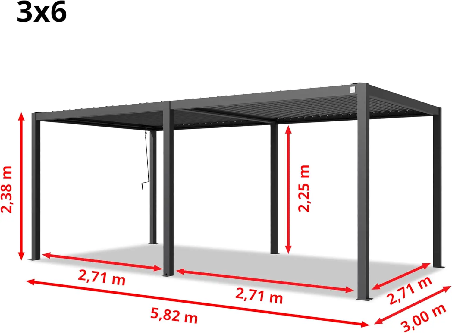 Pergola en aluminium anthracite 3x6 m vue 5