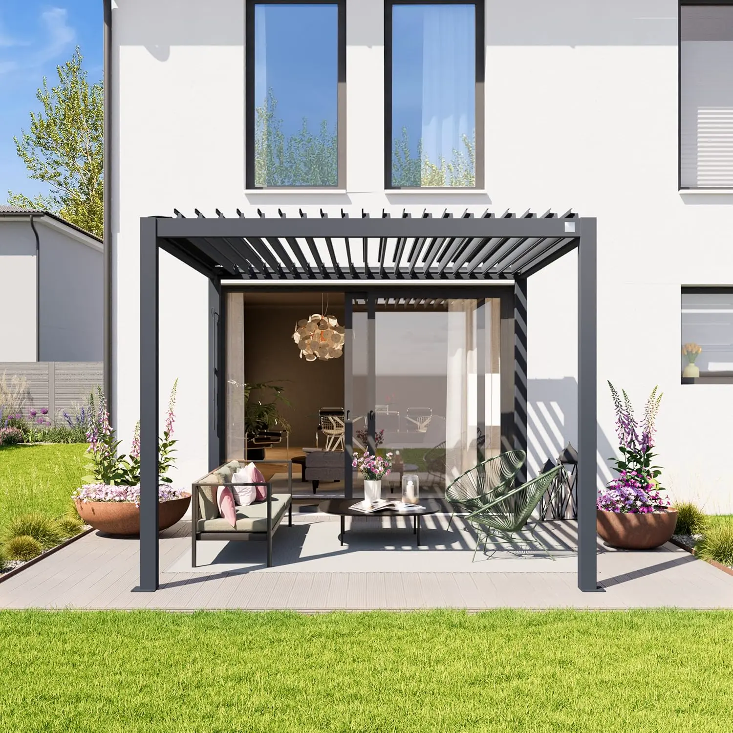 Pergola en aluminium anthracite 3x3 m vue 2