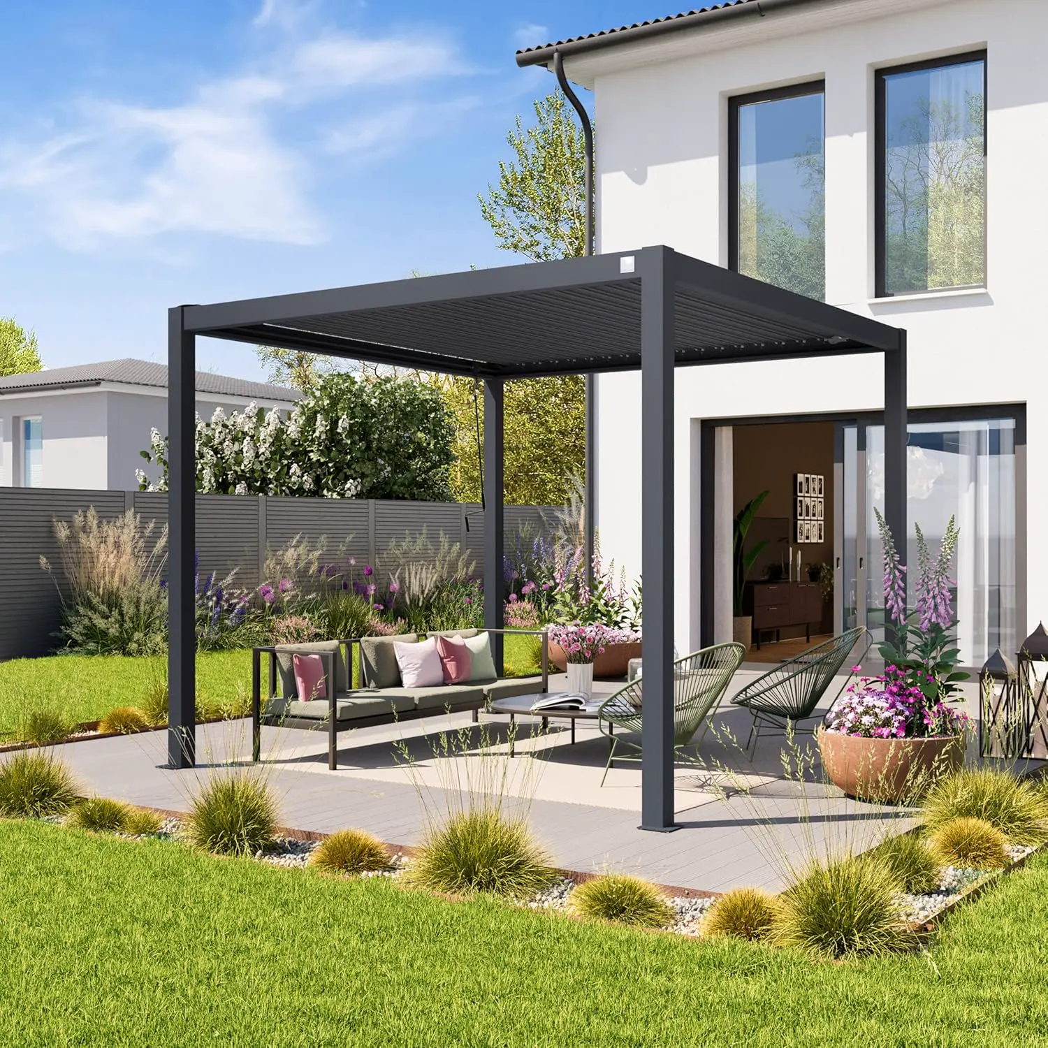 PRIMEYARD Pergola 3x3 m poteaux en Aluminium avec Lames orientables
