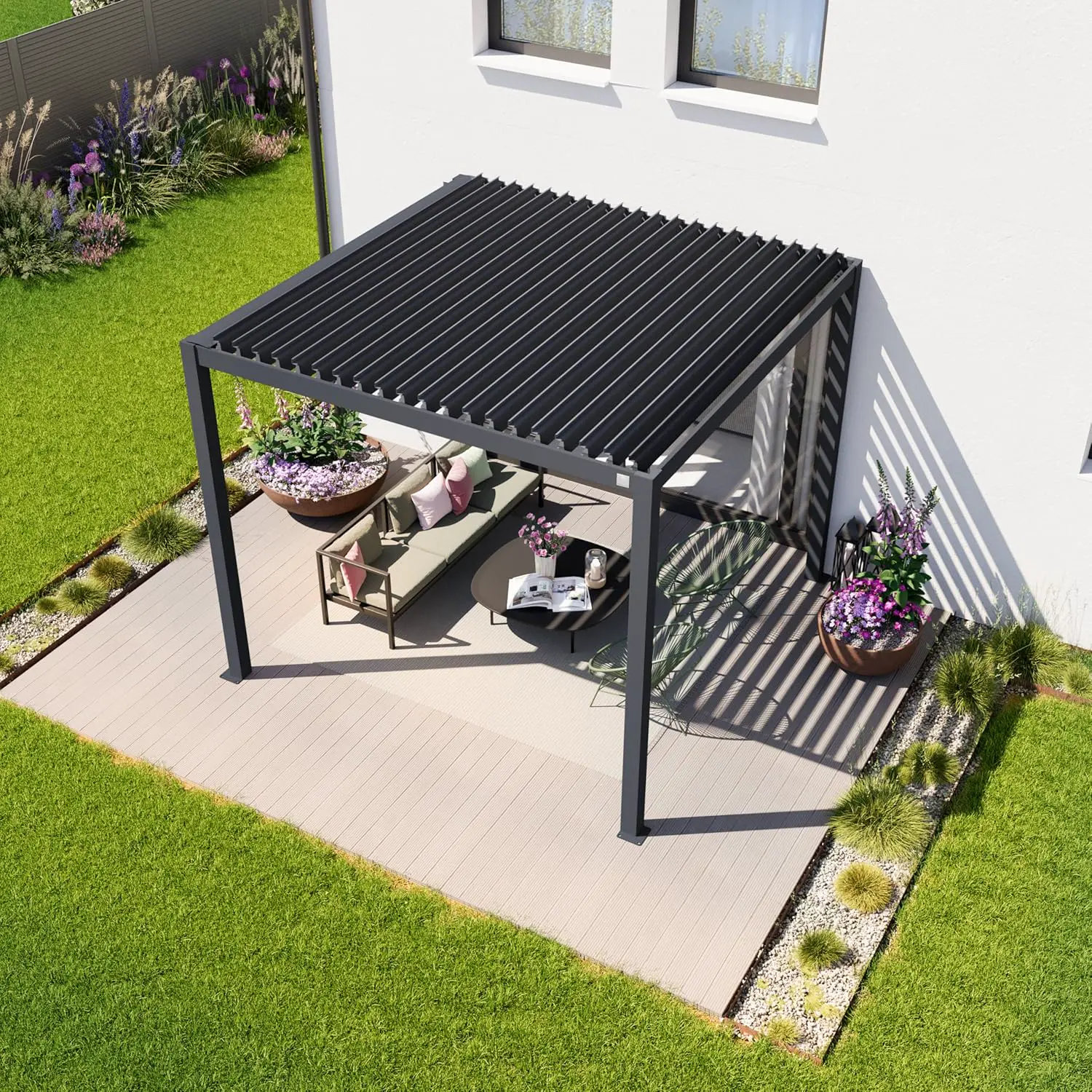Pergola en aluminium anthracite 3x3 m vue 4
