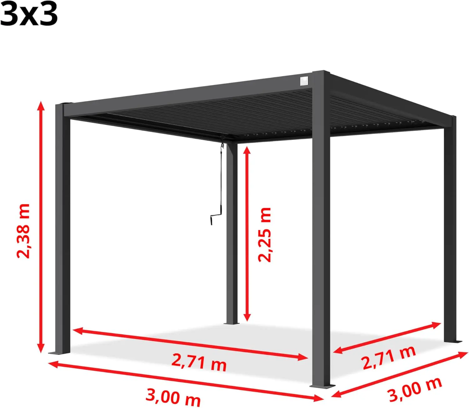 Pergola en aluminium anthracite 3x3 m vue 5