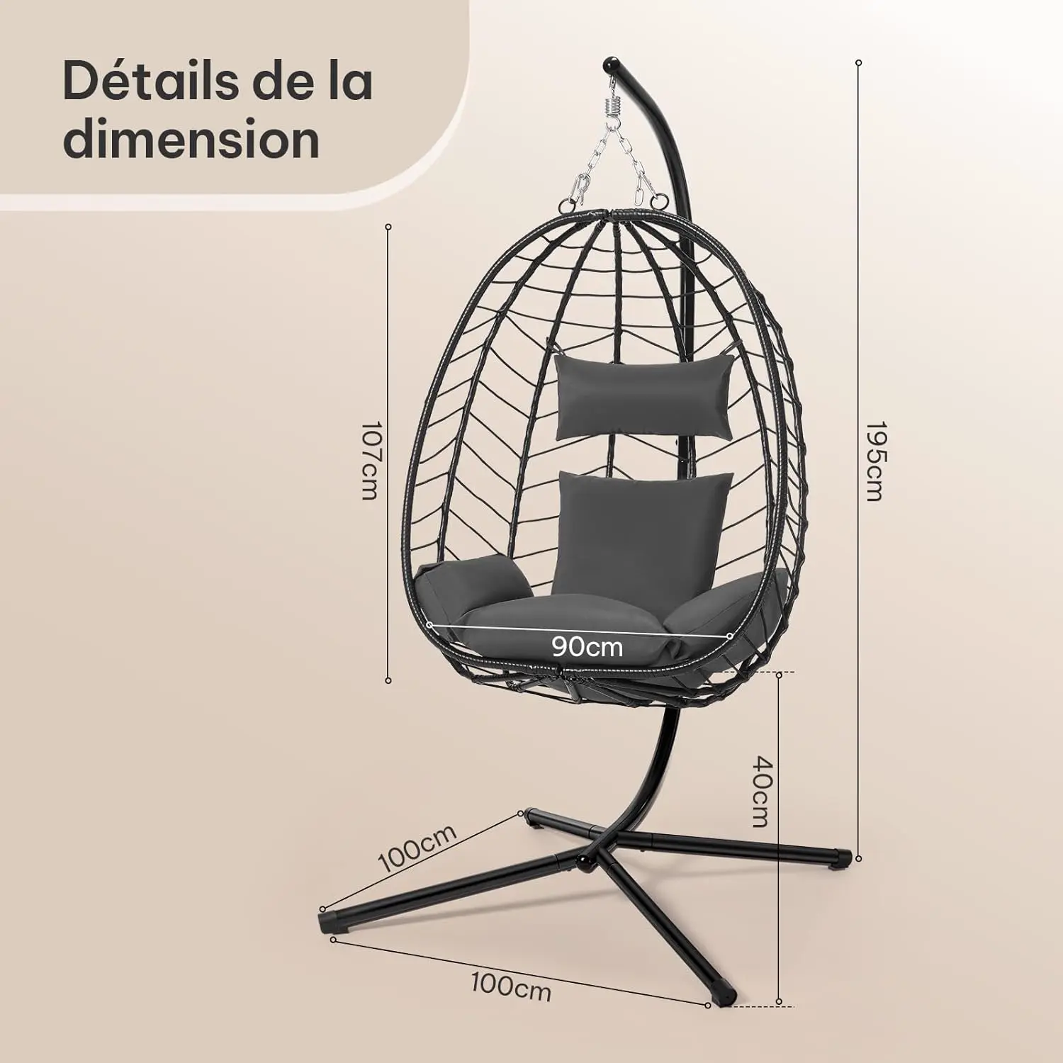 Fauteuils suspendus en rotin gris vue 3
