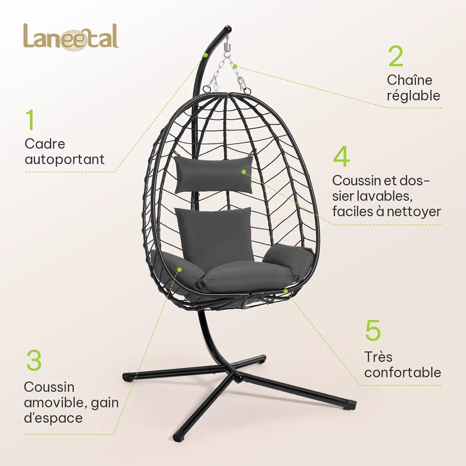 Fauteuils suspendus en rotin gris vue 4