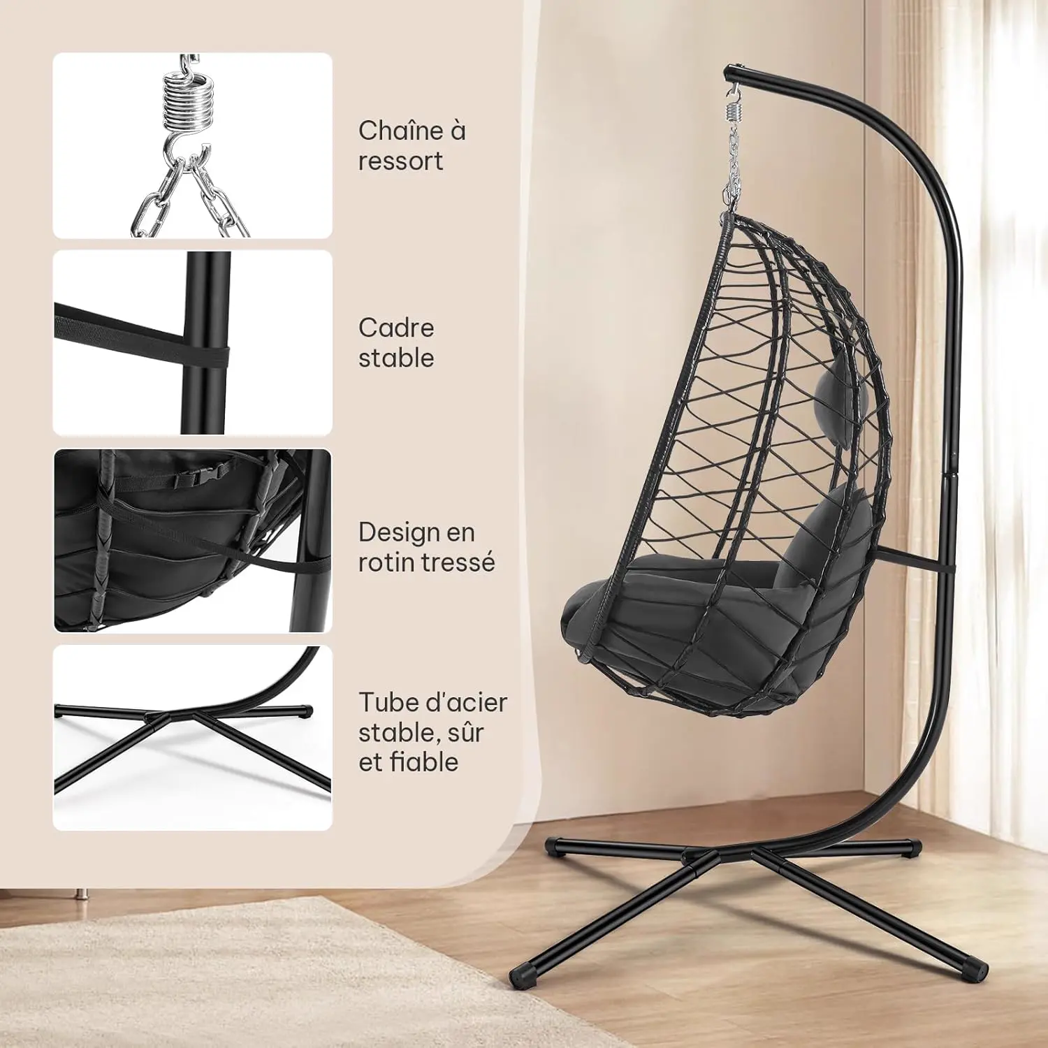 Fauteuils suspendus en rotin gris vue 5