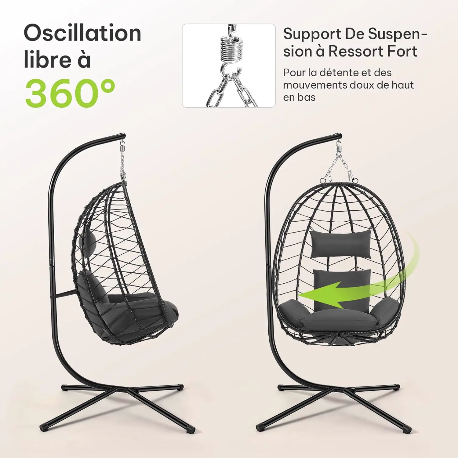 Fauteuils suspendus en rotin gris vue 7