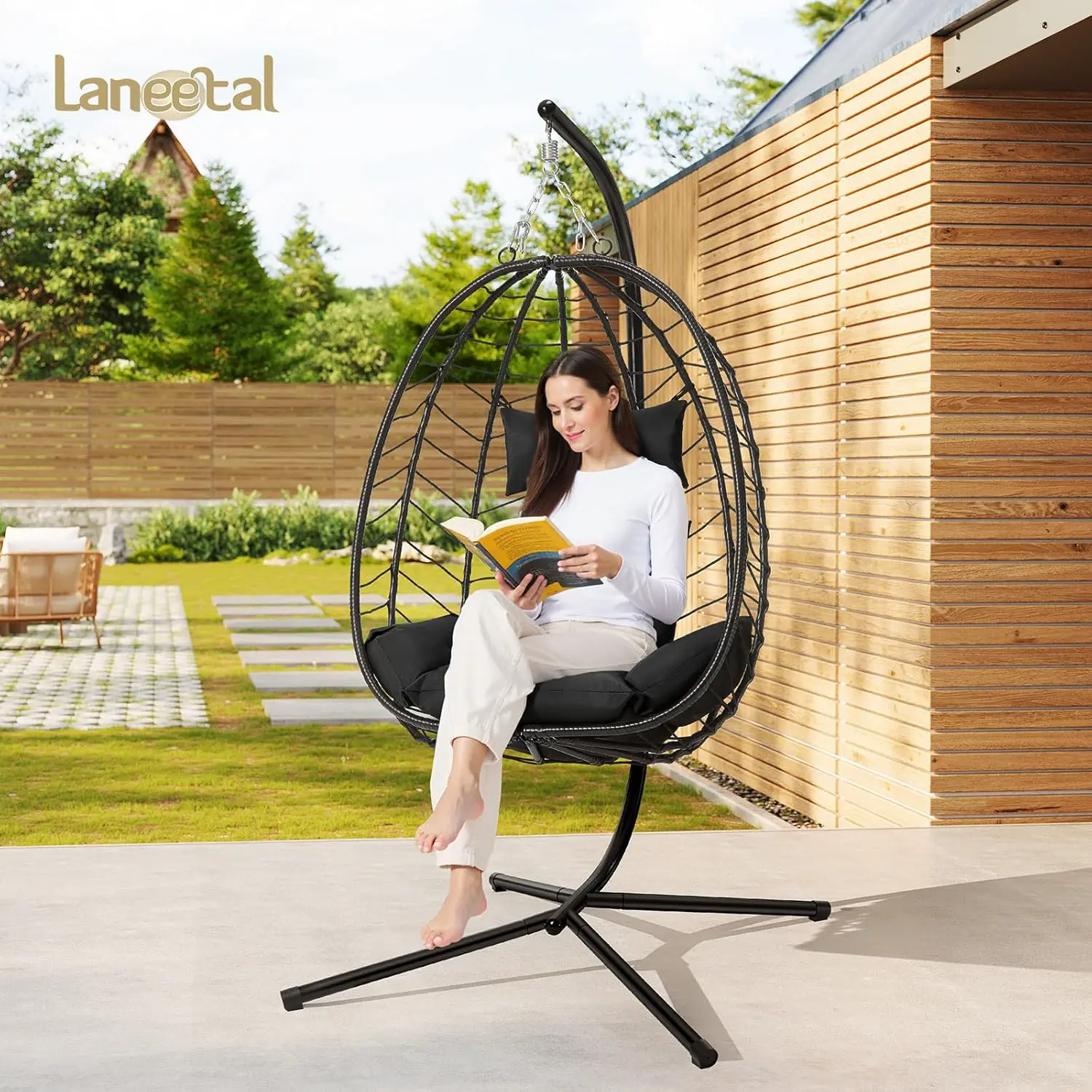 Fauteuils suspendus en rotin anthracite vue 2