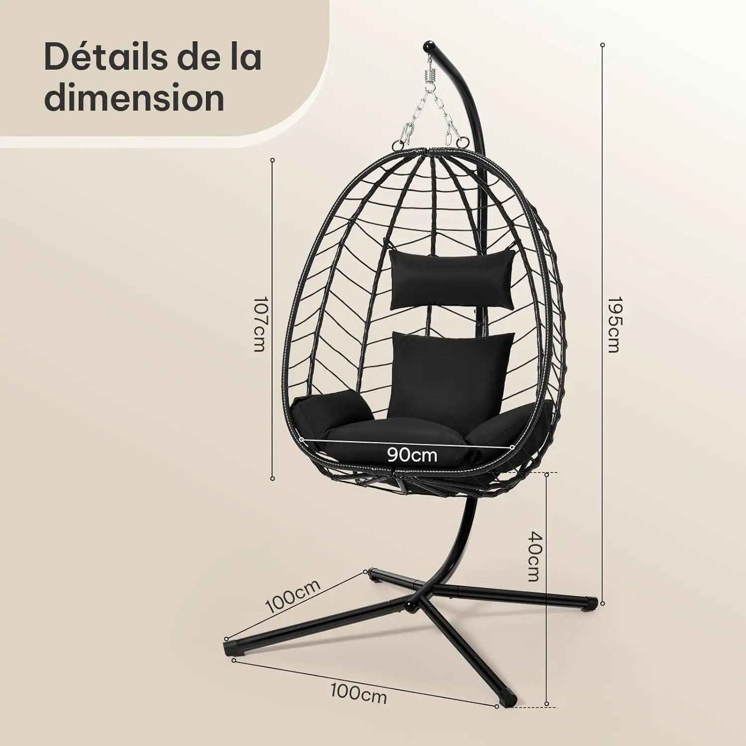 Fauteuils suspendus en rotin anthracite vue 3