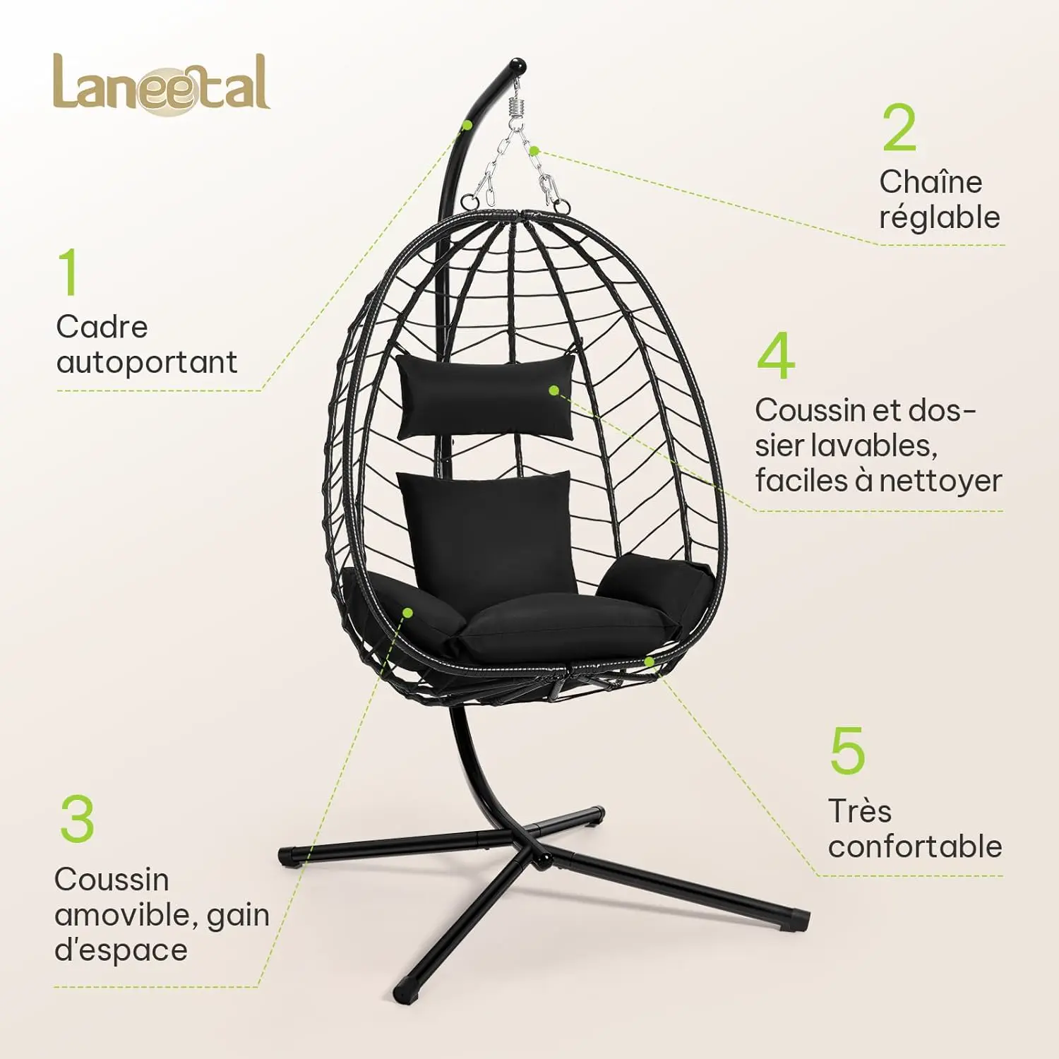 Fauteuils suspendus en rotin anthracite vue 4