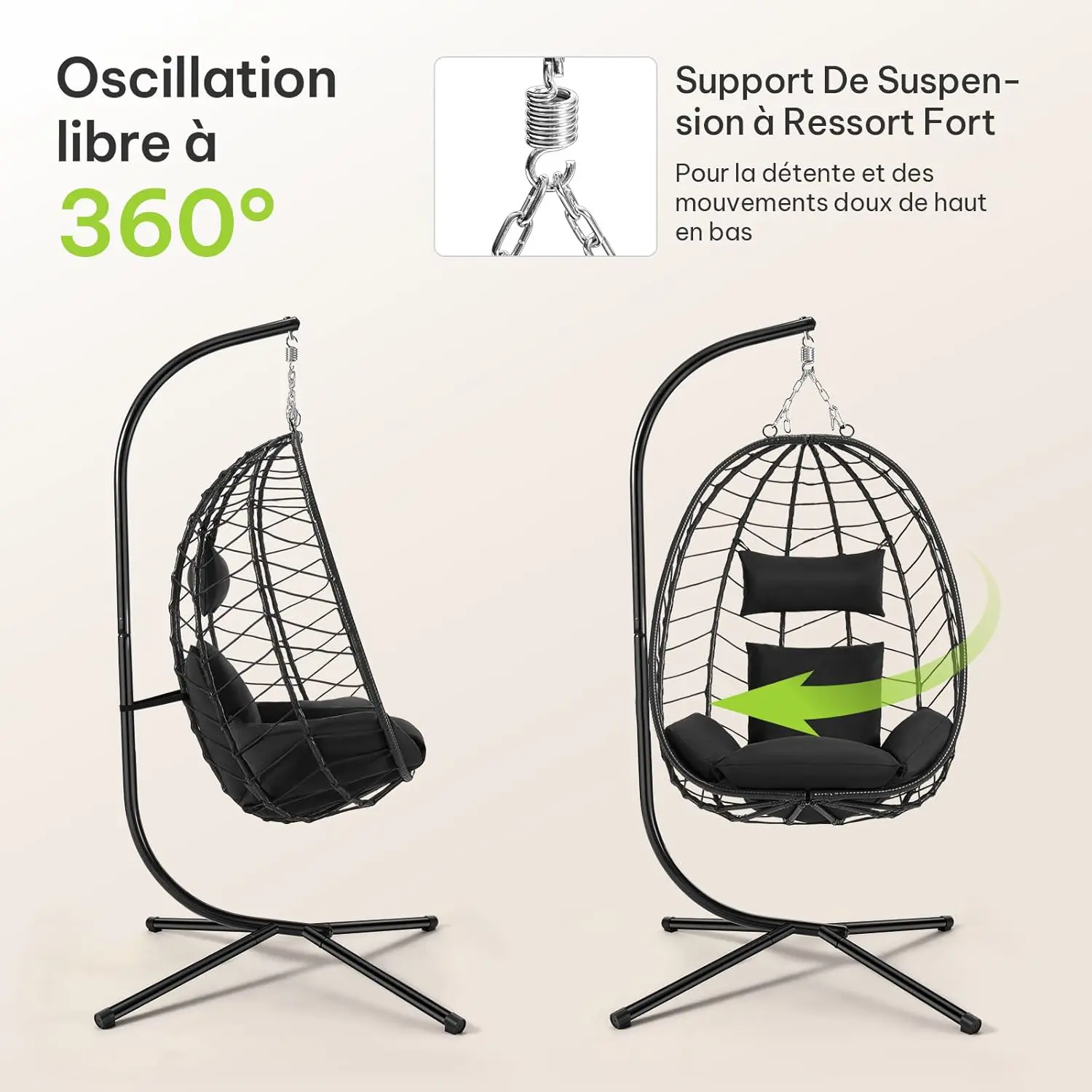 Fauteuils suspendus en rotin anthracite vue 7