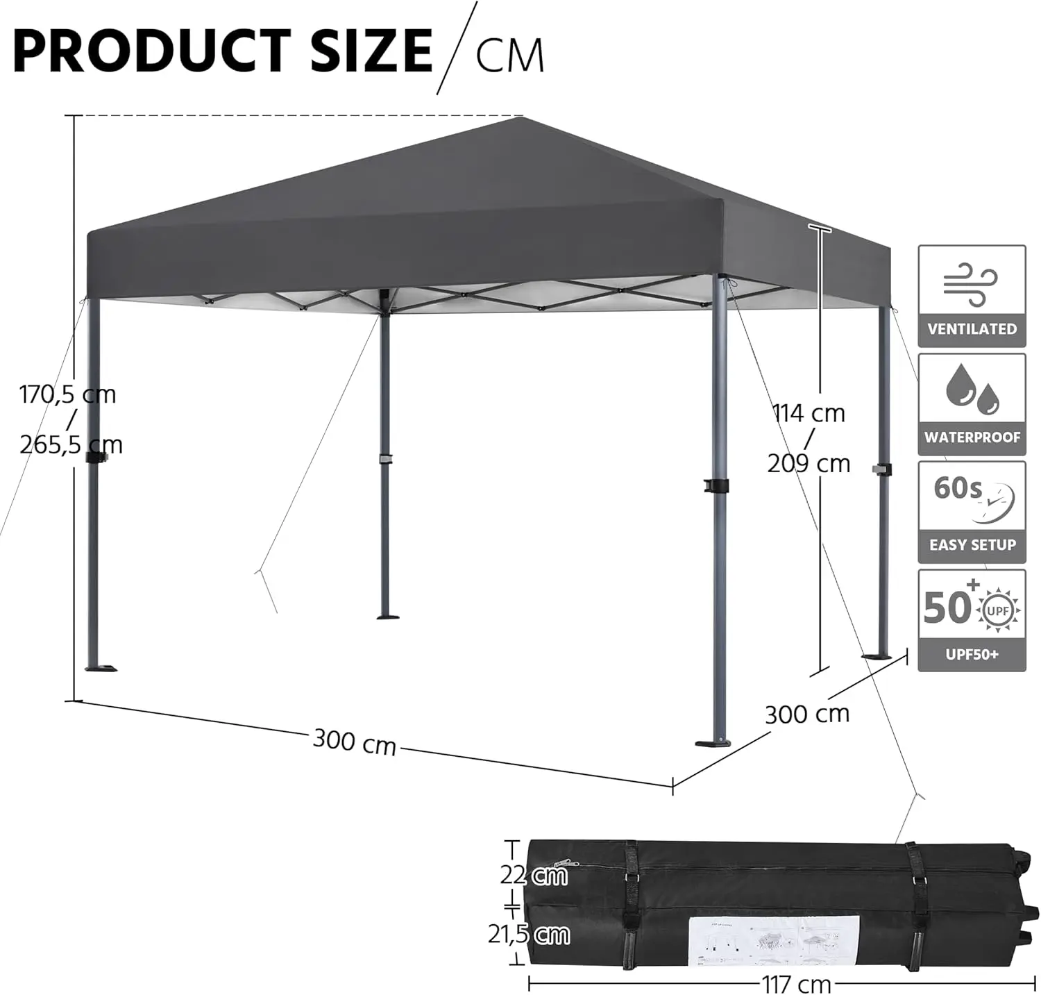 Tonnelle en métal gris 3x3 m vue 2