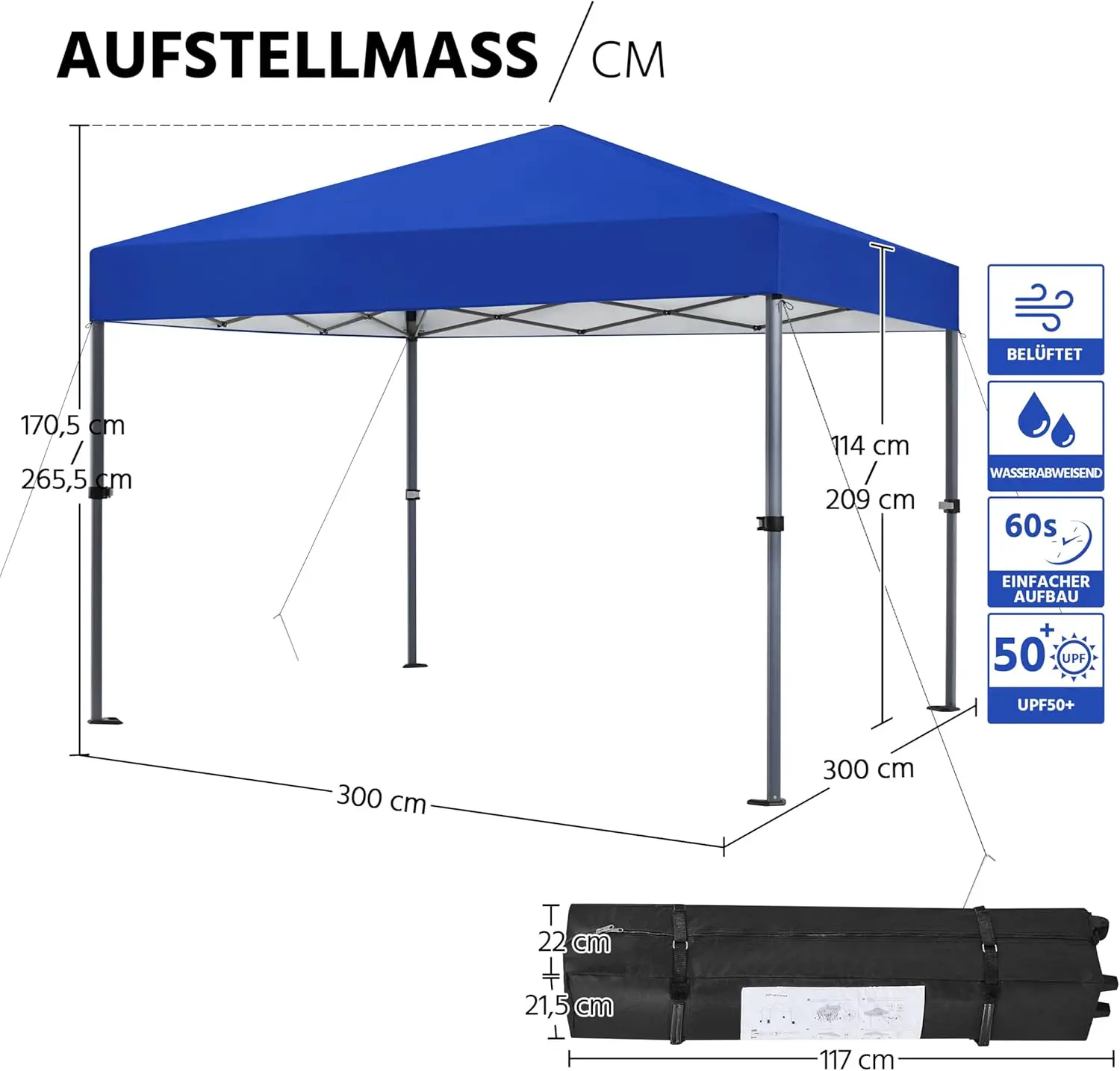 Tonnelle en métal bleu 3x3 m vue 2