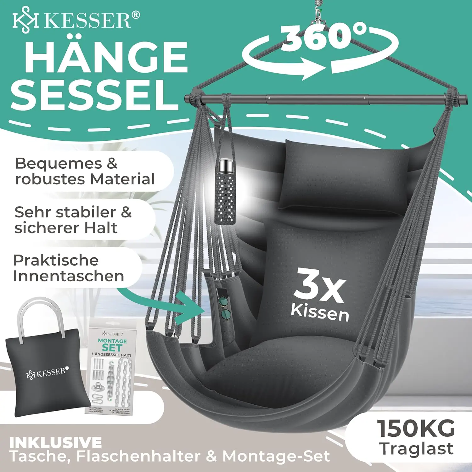 Fauteuils suspendus anthracite vue 2