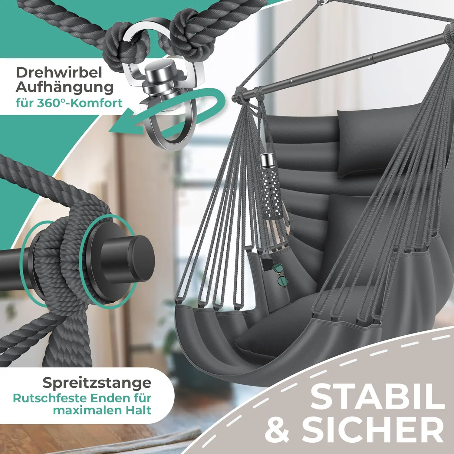 Fauteuils suspendus anthracite vue 3