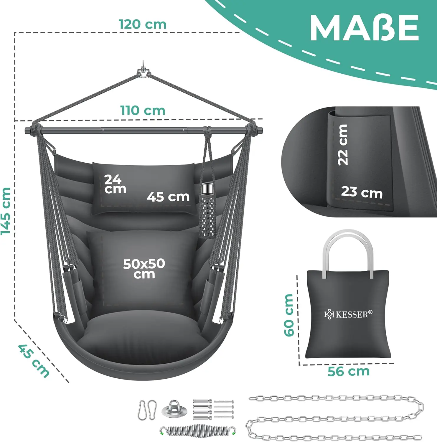 Fauteuils suspendus anthracite vue 7