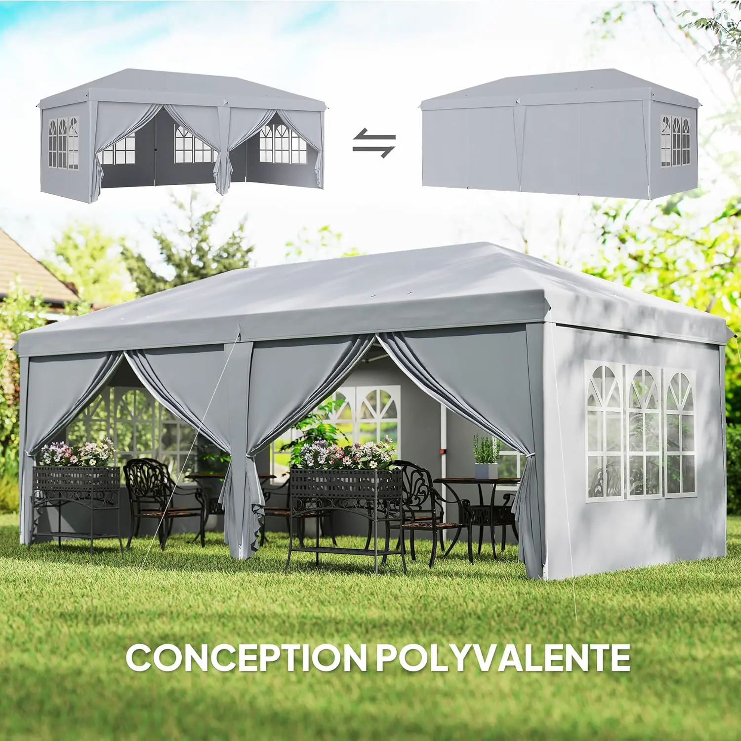 Tonnelle en métal gris 3x6 m vue 3
