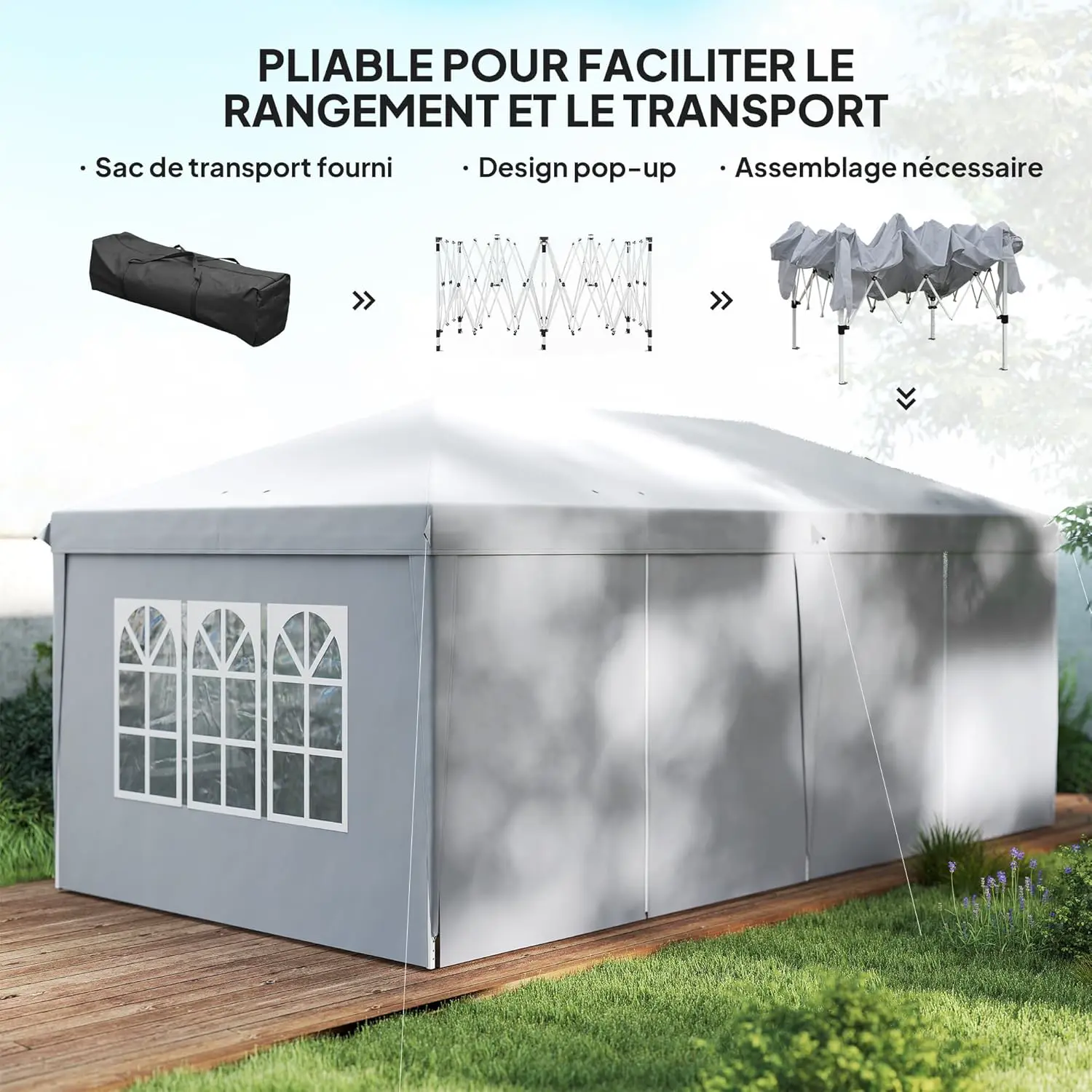 Tonnelle en métal gris 3x6 m vue 4