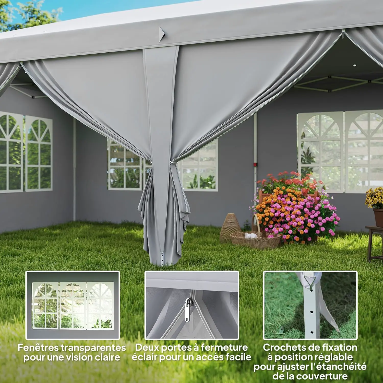 Tonnelle en métal gris 3x6 m vue 8
