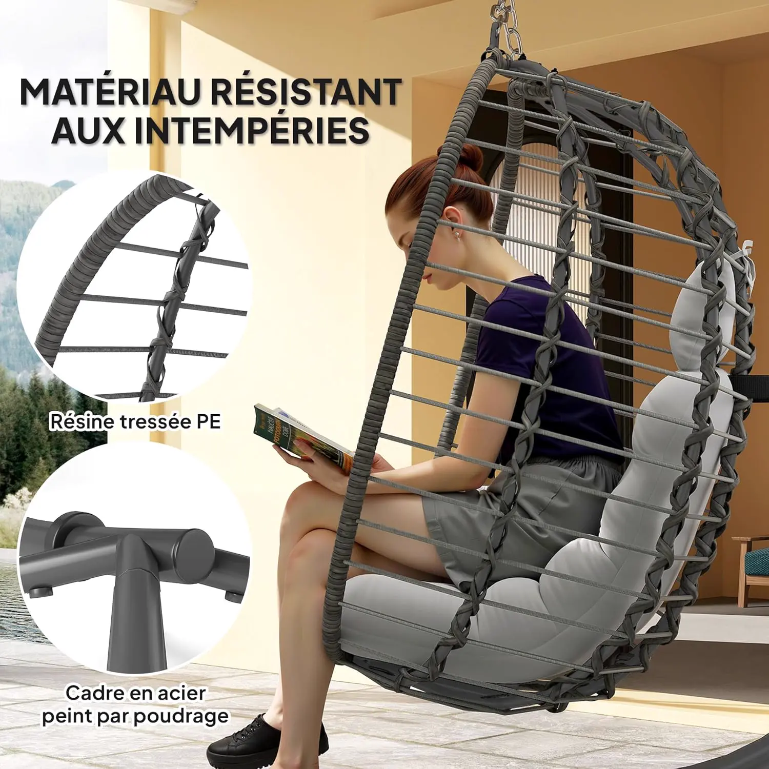 Fauteuils suspendus en résine gris vue 3