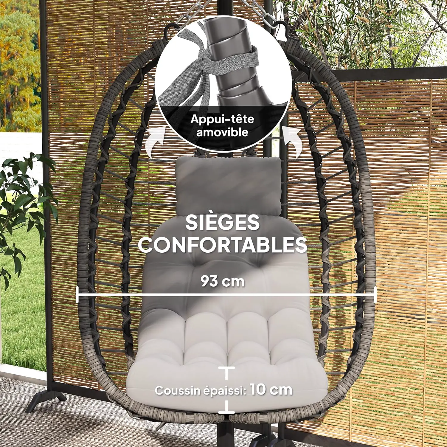 Fauteuils suspendus en résine gris vue 4