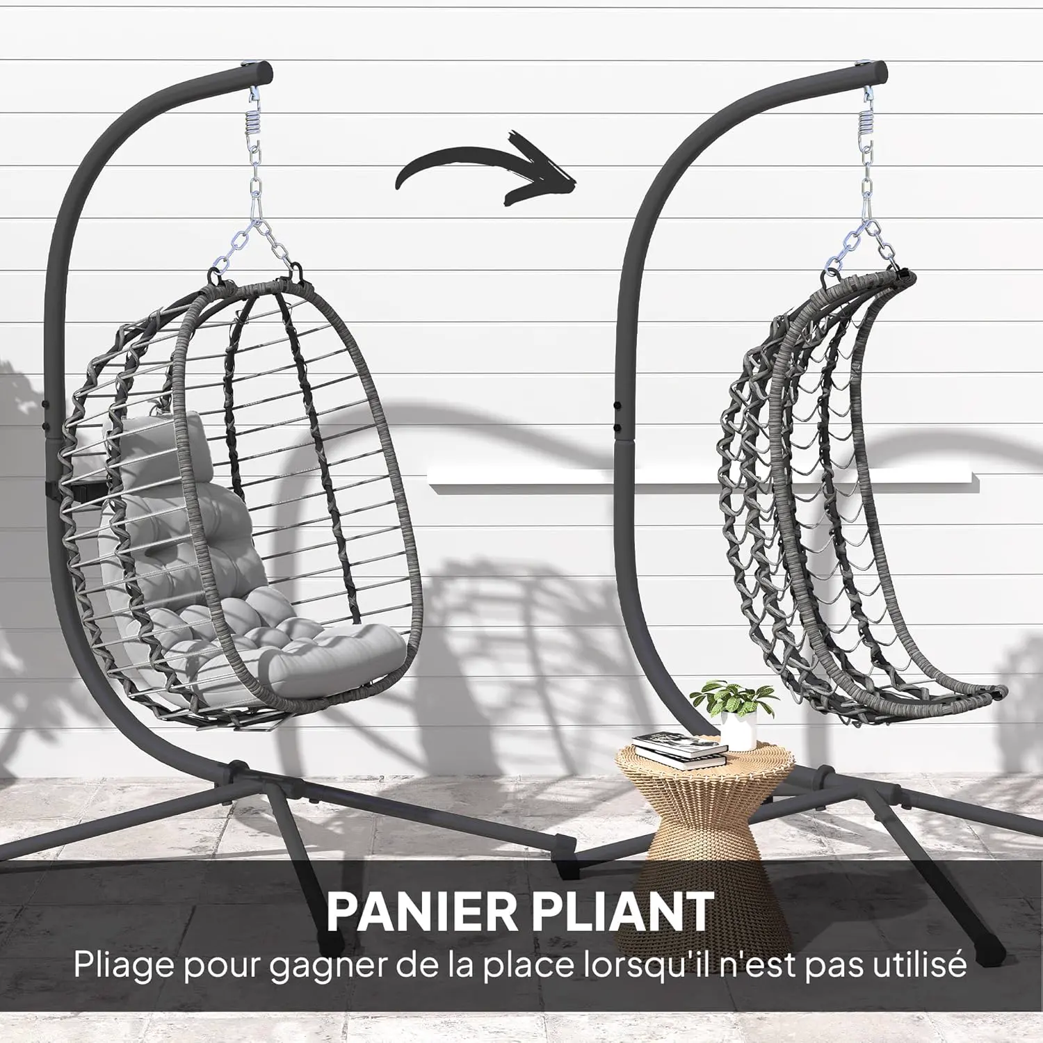 Fauteuils suspendus en résine gris vue 5