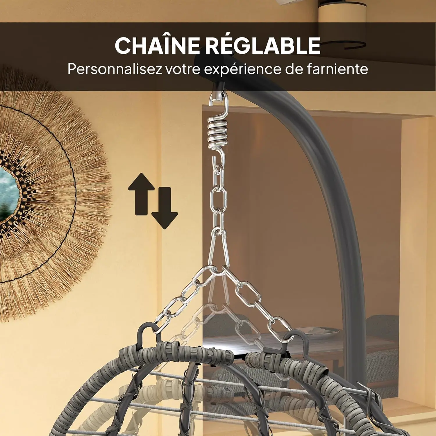 Fauteuils suspendus en résine gris vue 6
