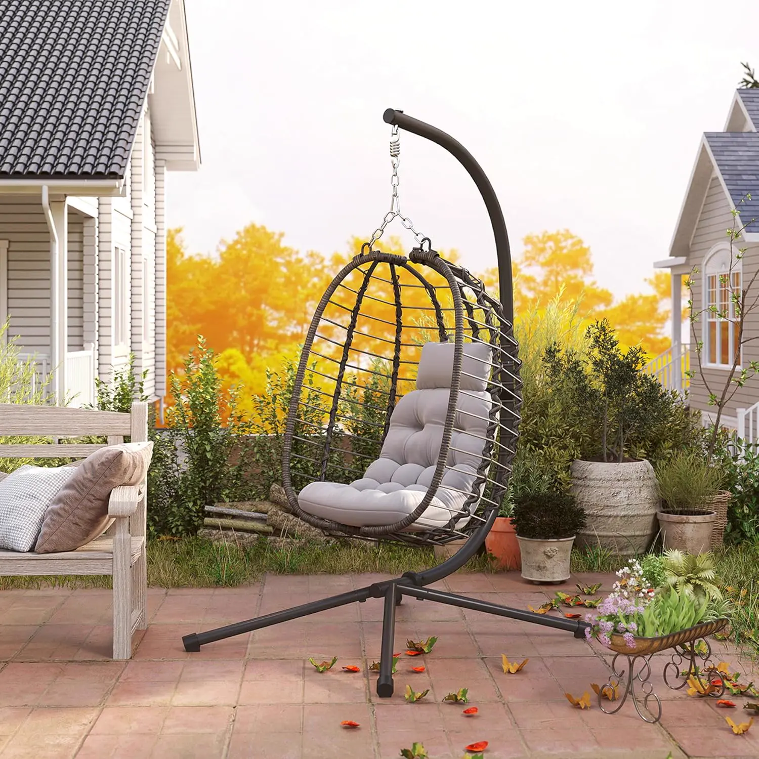 Fauteuils suspendus en résine gris vue 8