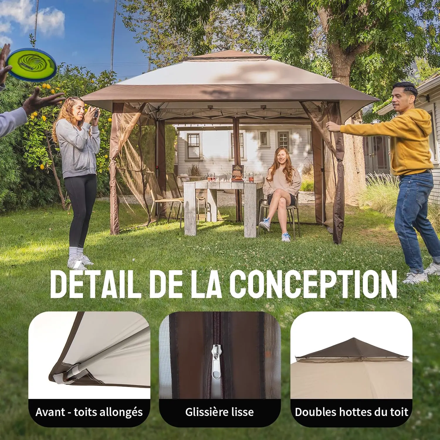 Tonnelle en métal beige 4x4 m vue 4