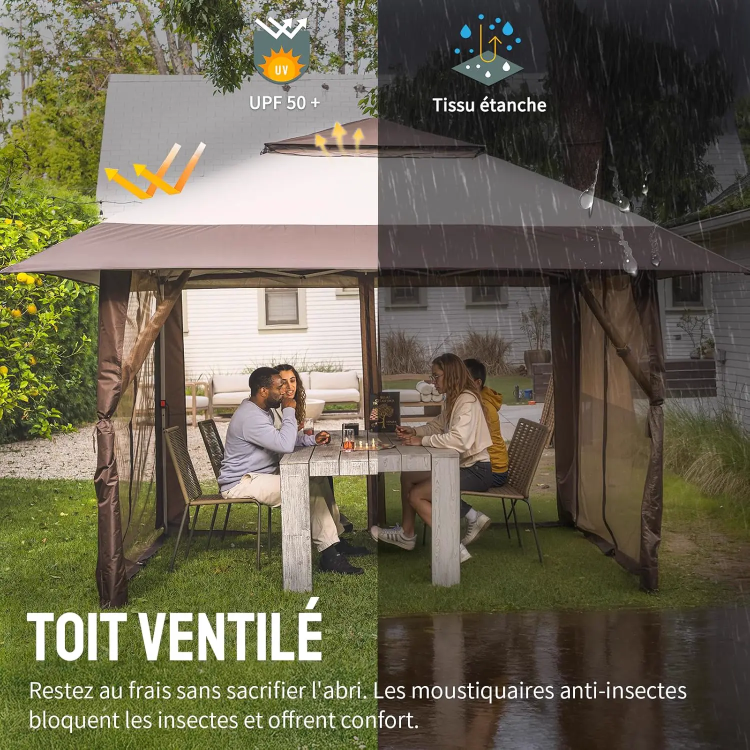 Tonnelle en métal beige 4x4 m vue 5